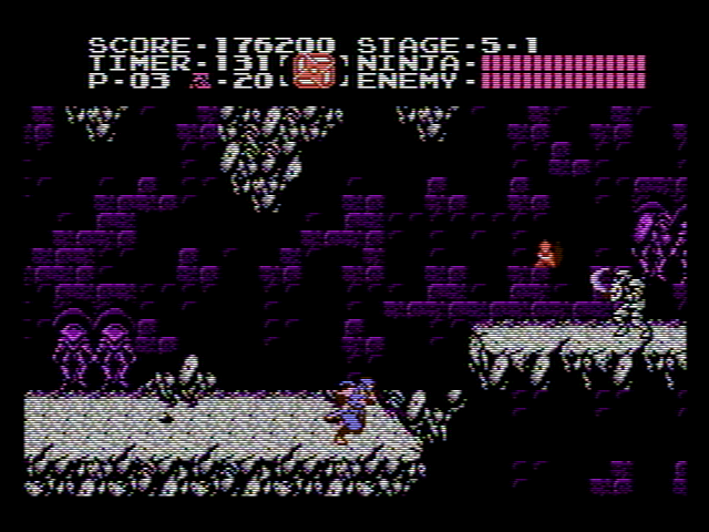 The Nintendo Screen Saver in action, playing a Ninja Gaiden movie with the NTSC filter and screen distortion turned on.